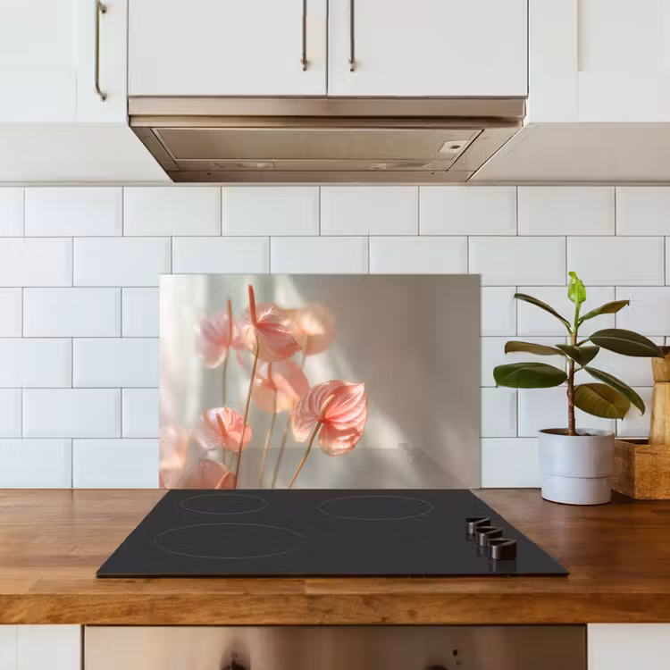 Spatscherm keuken - Bloemen - Stelen - Roze - Schaduw — 6