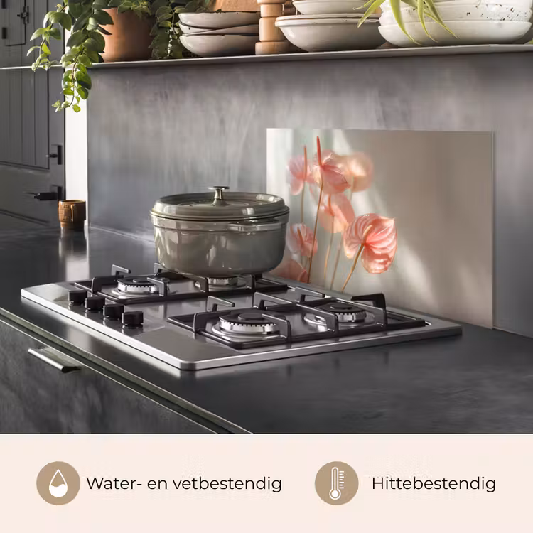 Spatscherm keuken - Bloemen - Stelen - Roze - Schaduw — 7