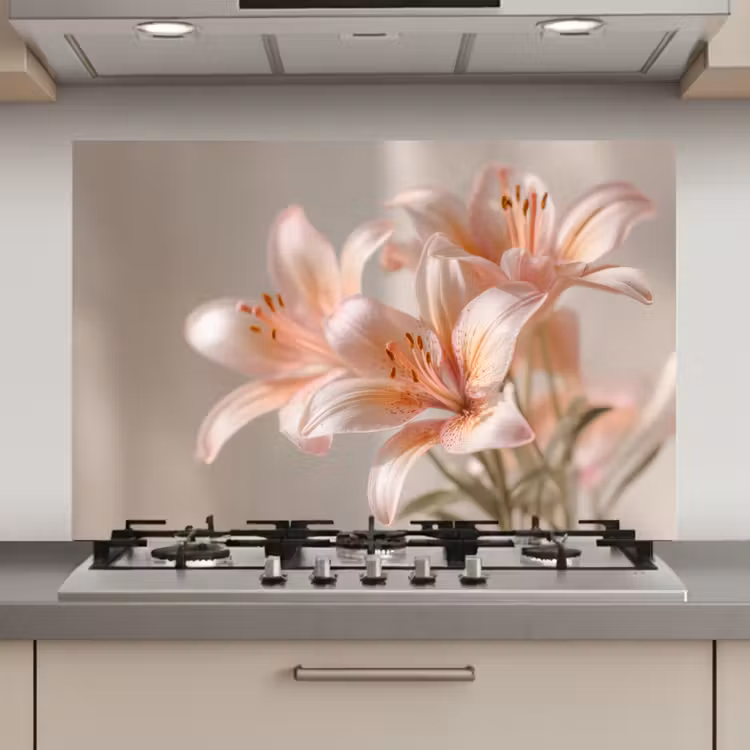 Spatscherm keuken - Lelies - Meeldraden - Roze - Wazig — 1