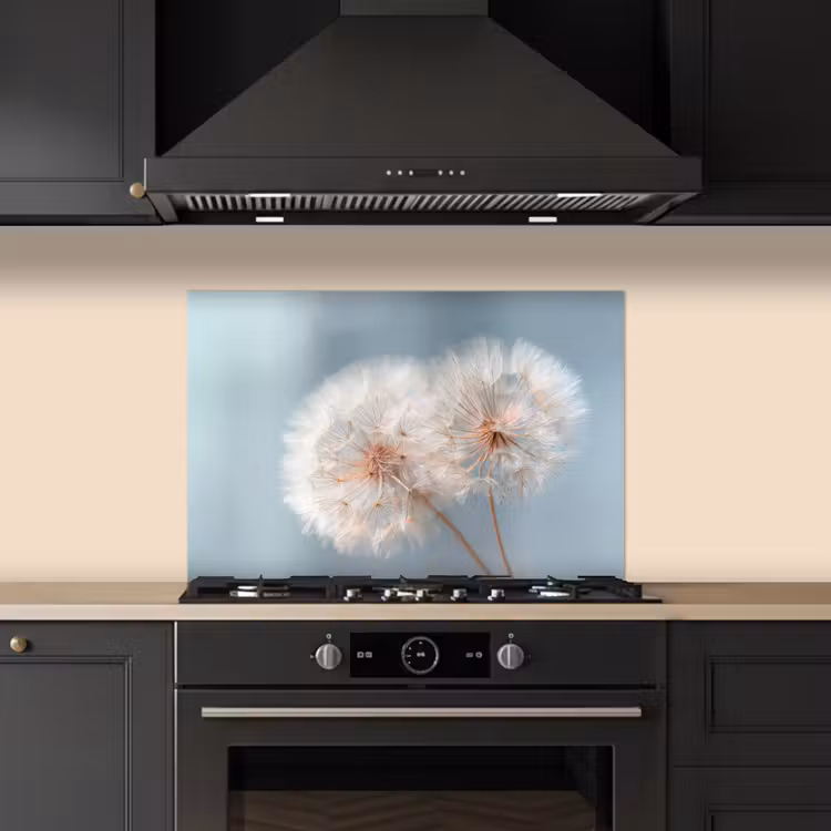 Spatscherm keuken - Paardenbloemen - Pluisjes - Wit — 2