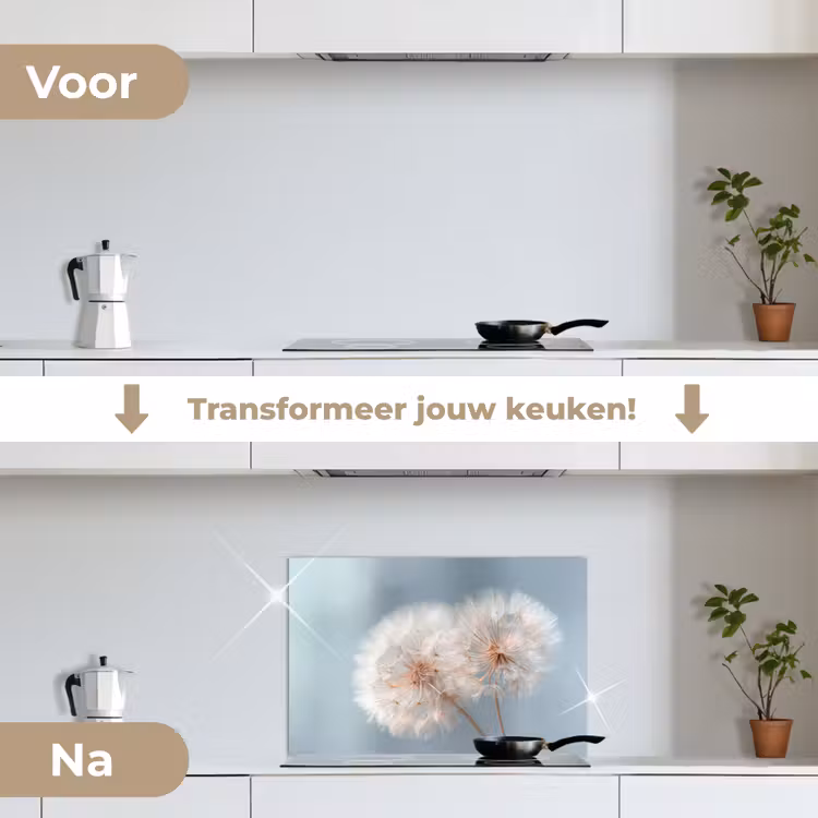 Spatscherm keuken - Paardenbloemen - Pluisjes - Wit — 3