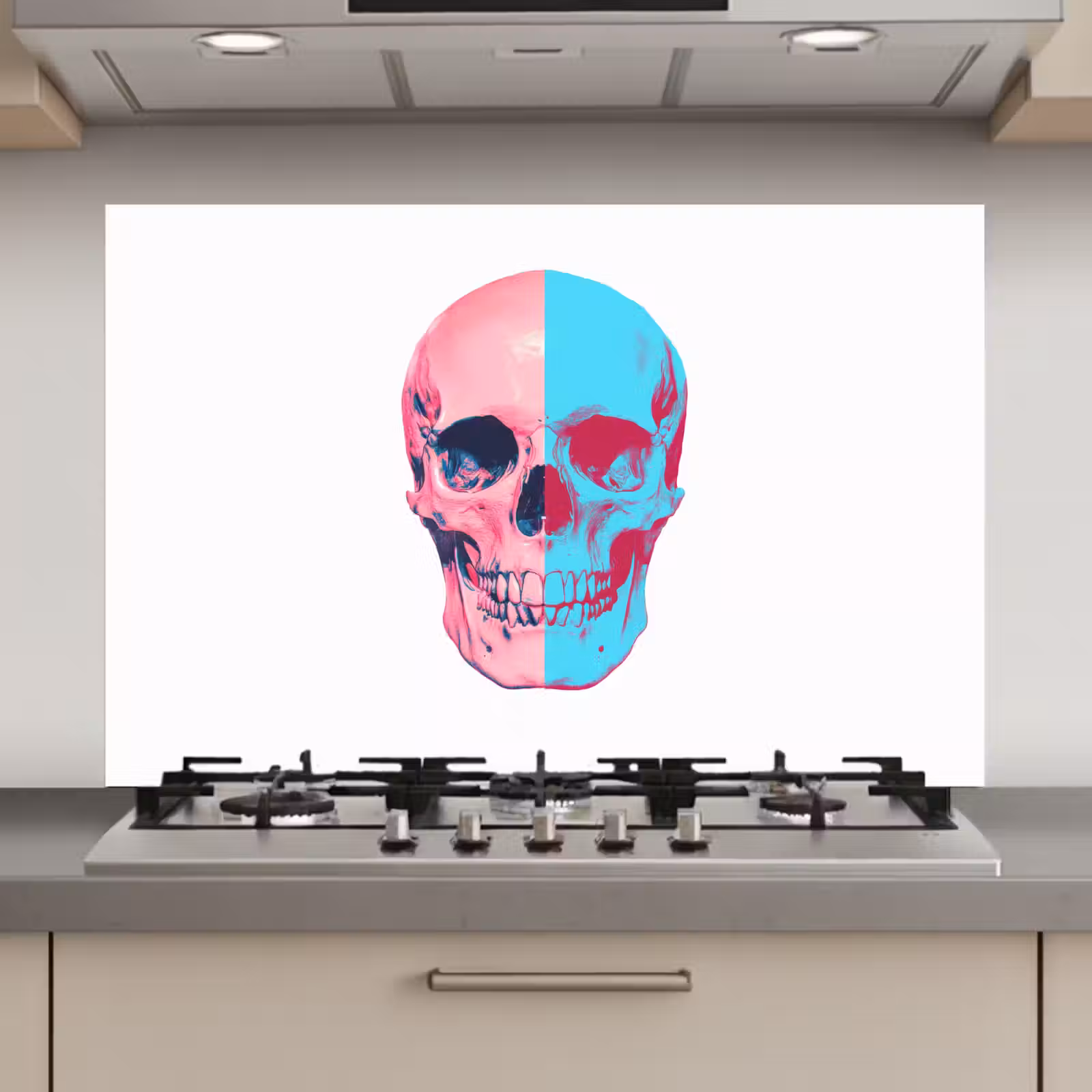 Spatscherm keuken - Schedel - Grafisch - Roze - Verdeeld — 1