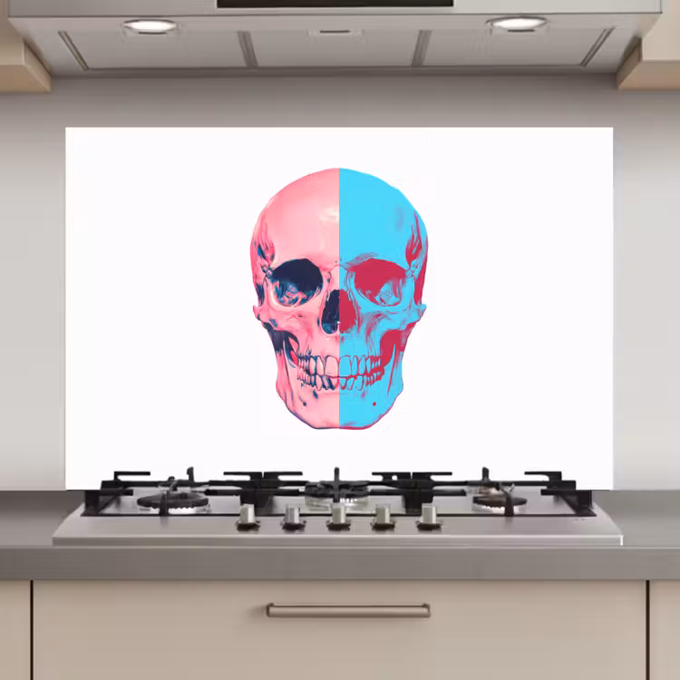 Spatscherm keuken - Schedel - Grafisch - Roze - Verdeeld — 1