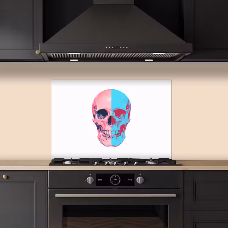 Spatscherm keuken - Schedel - Grafisch - Roze - Verdeeld — 2