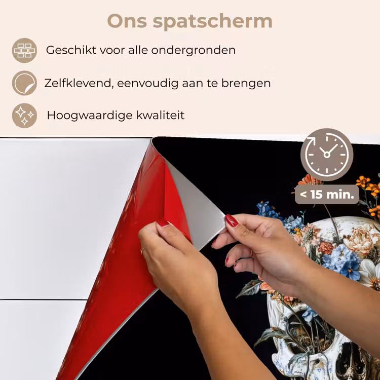 Spatscherm keuken - Bloemen - Schedel - Kleurrijk — 4