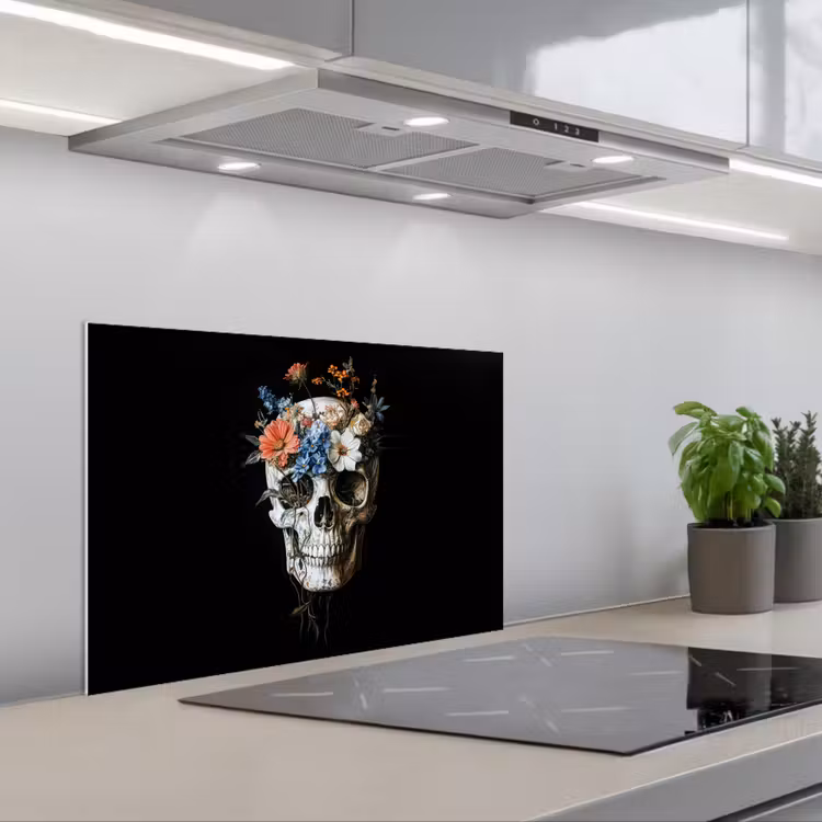 Spatscherm keuken - Bloemen - Schedel - Kleurrijk — 5