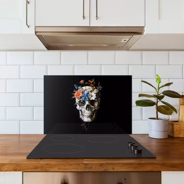 Spatscherm keuken - Bloemen - Schedel - Kleurrijk — 6