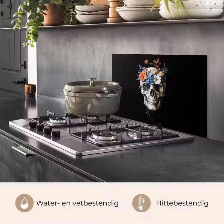 Spatscherm keuken - Bloemen - Schedel - Kleurrijk — 7