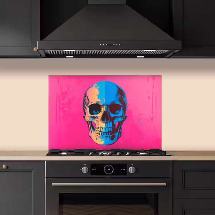 Spatscherm keuken - Neon - Blauw - Pop-art - Schedel — 2