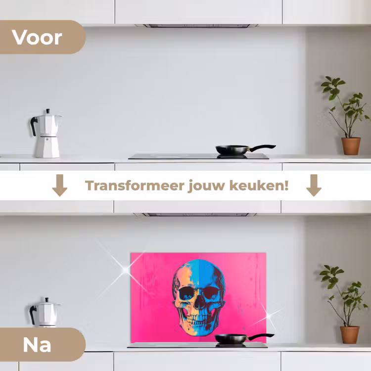 Spatscherm keuken - Neon - Blauw - Pop-art - Schedel — 3