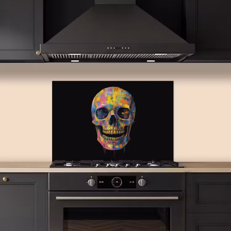 Spatscherm keuken - Penseelstreken - Schedel - Kleurrijk - Abstract — 2