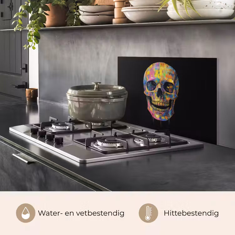 Spatscherm keuken - Penseelstreken - Schedel - Kleurrijk - Abstract — 7