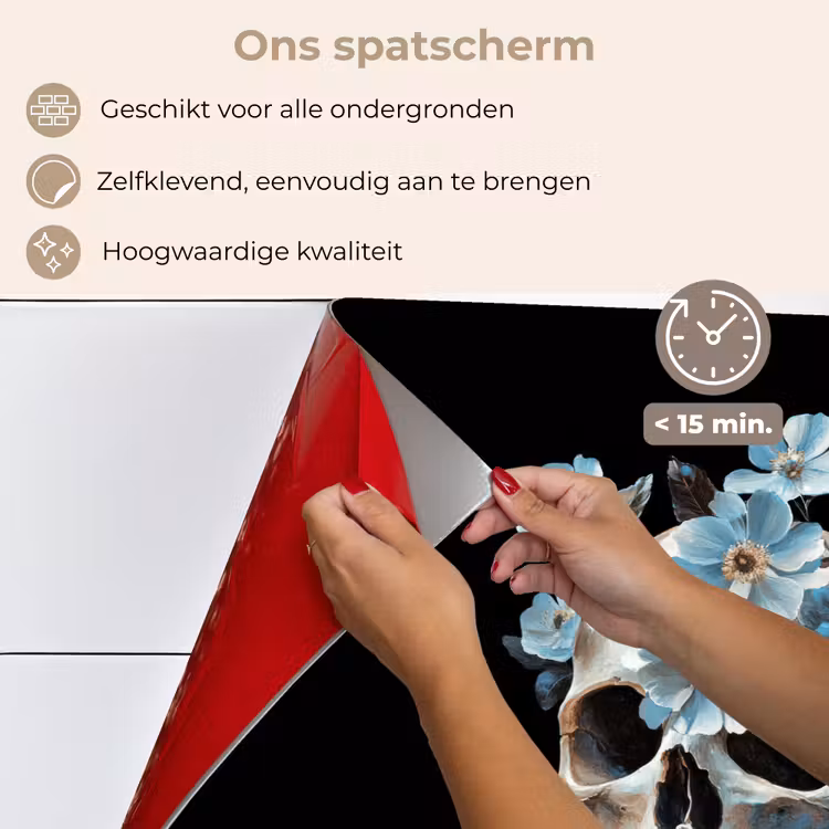 Spatscherm keuken - Schedel - Blauw - Bloemen - Bladeren — 4