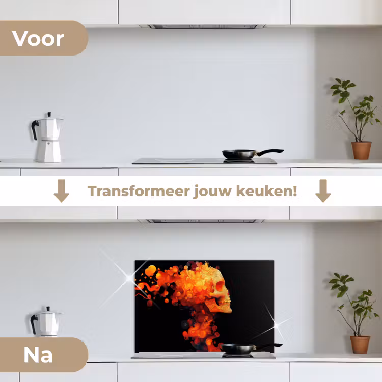 Spatscherm keuken - Schedel - Oranje - Zijaanzicht - Vlammen — 3