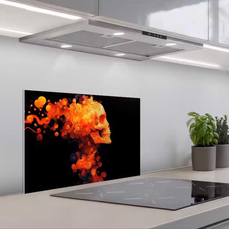 Spatscherm keuken - Schedel - Oranje - Zijaanzicht - Vlammen — 5