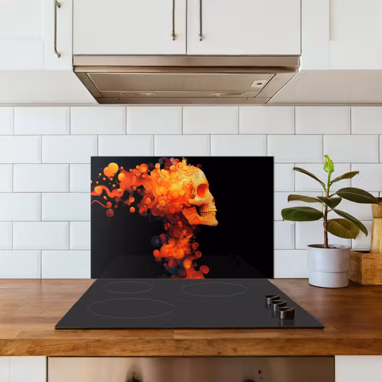 Spatscherm keuken - Schedel - Oranje - Zijaanzicht - Vlammen — 6