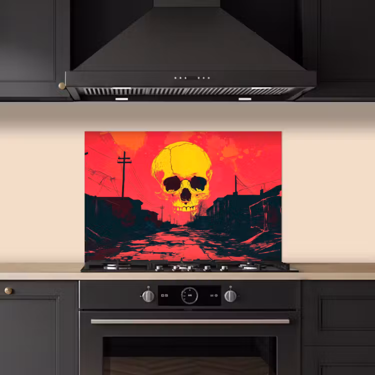 Spatscherm keuken - Straat - Verlaten - Schedel - Geel — 2
