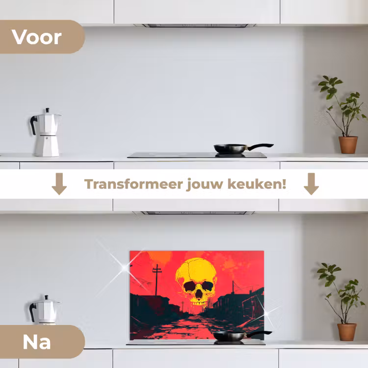 Spatscherm keuken - Straat - Verlaten - Schedel - Geel — 3