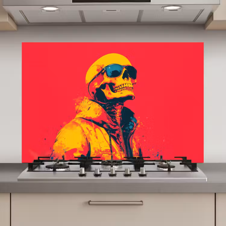 Spatscherm keuken - Zonnebril - Schedel - Jas - Rood — 1