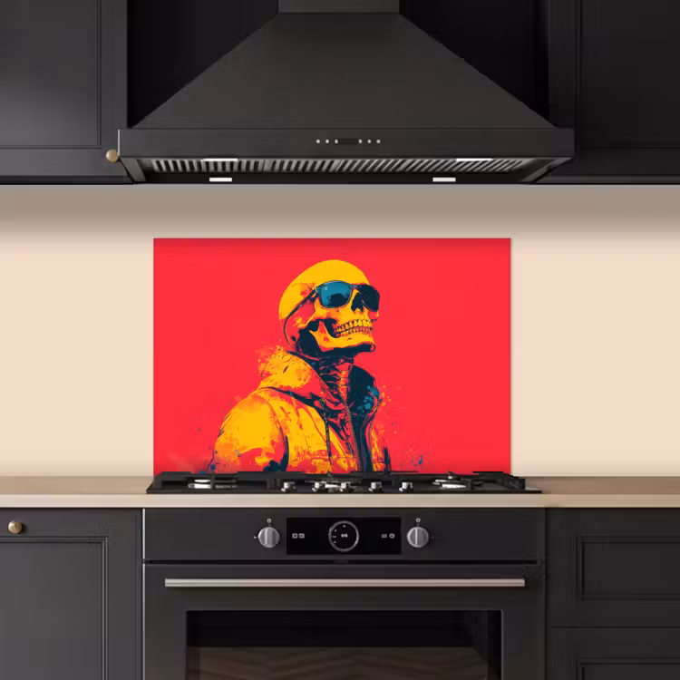 Spatscherm keuken - Zonnebril - Schedel - Jas - Rood — 2