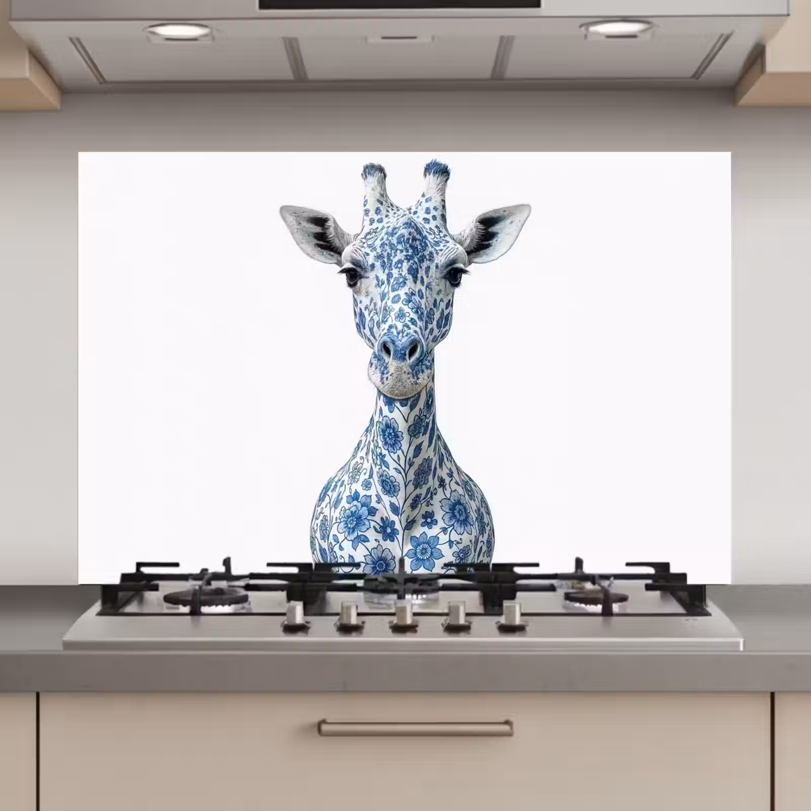 Spatscherm keuken - Giraffe - Delfts blauw - Dieren - Minimalistisch — 1
