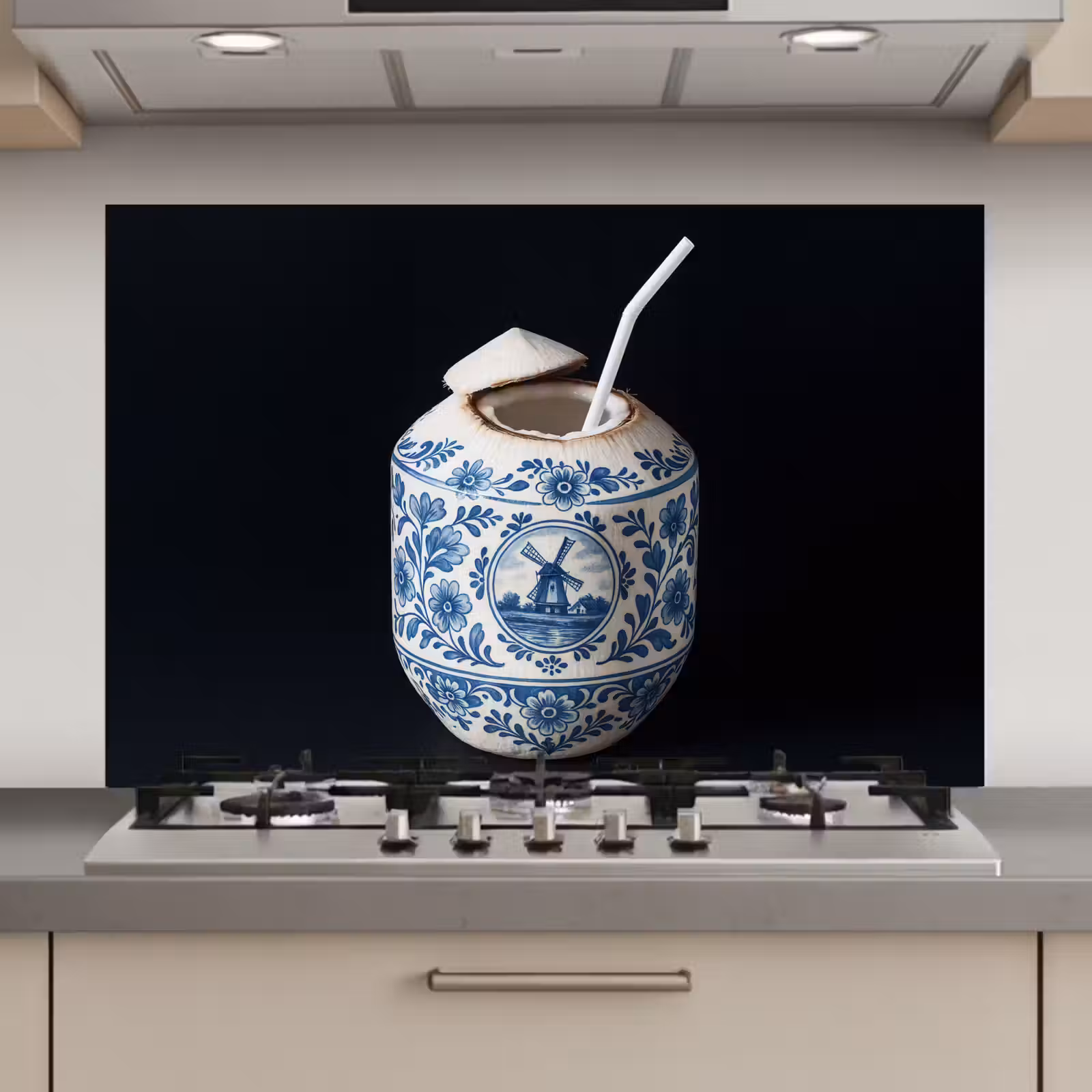 Spatscherm keuken - Kokosnoot - Eten - Delfts blauw - Drinken — 1