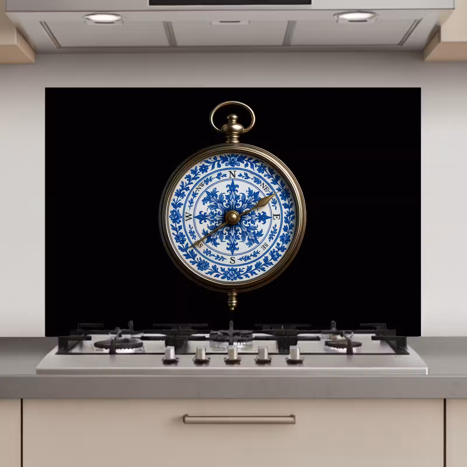 Spatscherm keuken - Kompas - Delfts blauw - Zwart — 1