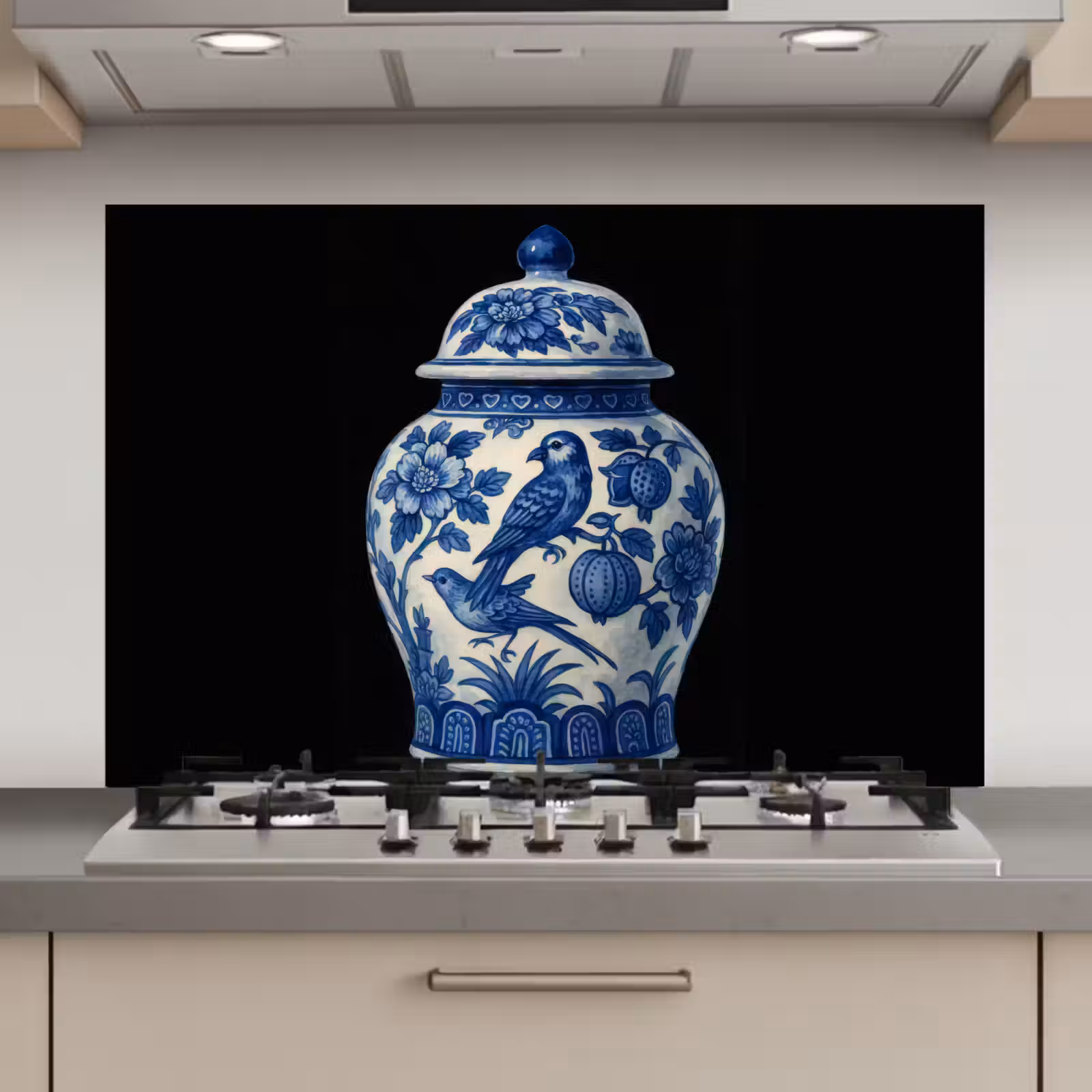 Spatscherm keuken - Pot - Delfts Blauw - Bloemen — 1