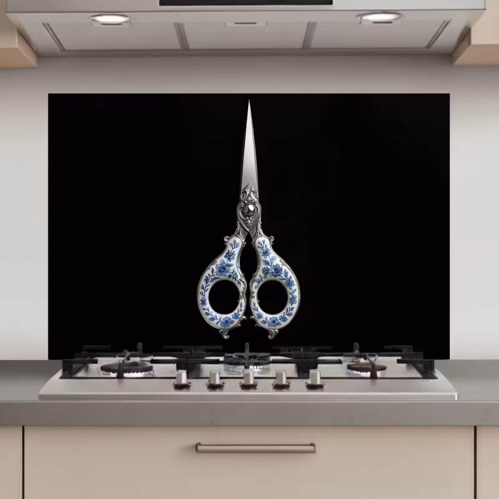 Spatscherm keuken - Schaar - Delfts blauw - Zwart — 1