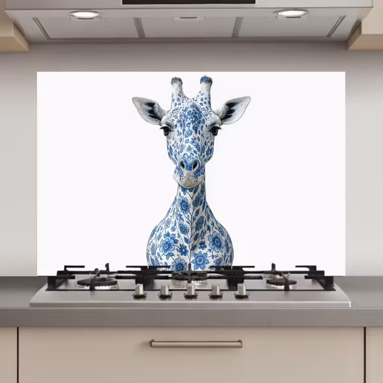 Spatscherm keuken - Giraffe - Delfts blauw - Dieren - Minimalistisch — 1