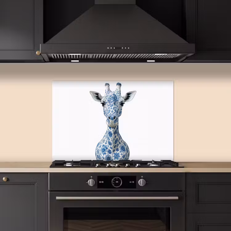 Spatscherm keuken - Giraffe - Delfts blauw - Dieren - Minimalistisch — 2