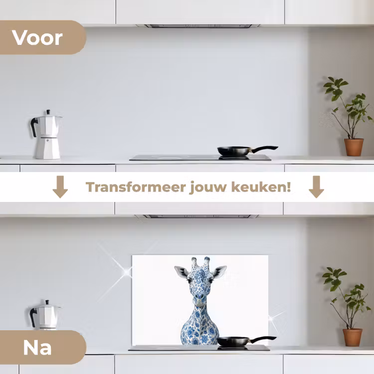 Spatscherm keuken - Giraffe - Delfts blauw - Dieren - Minimalistisch — 3