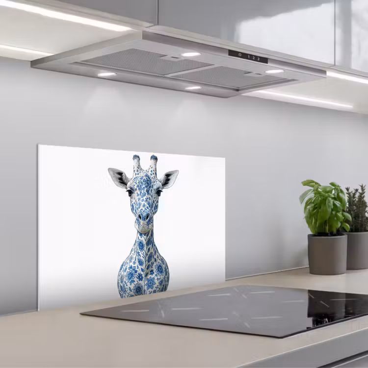 Spatscherm keuken - Giraffe - Delfts blauw - Dieren - Minimalistisch — 5