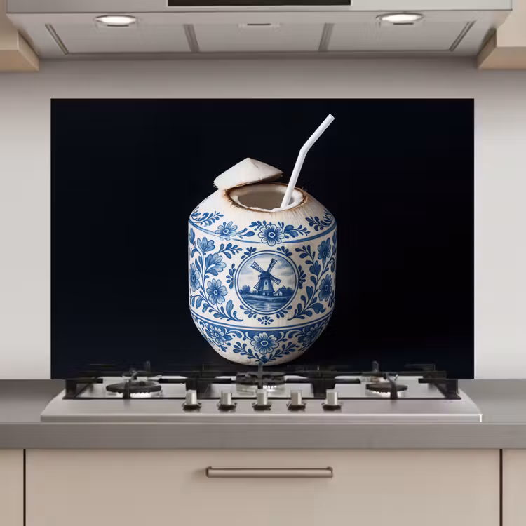 Spatscherm keuken - Kokosnoot - Eten - Delfts blauw - Drinken — 1