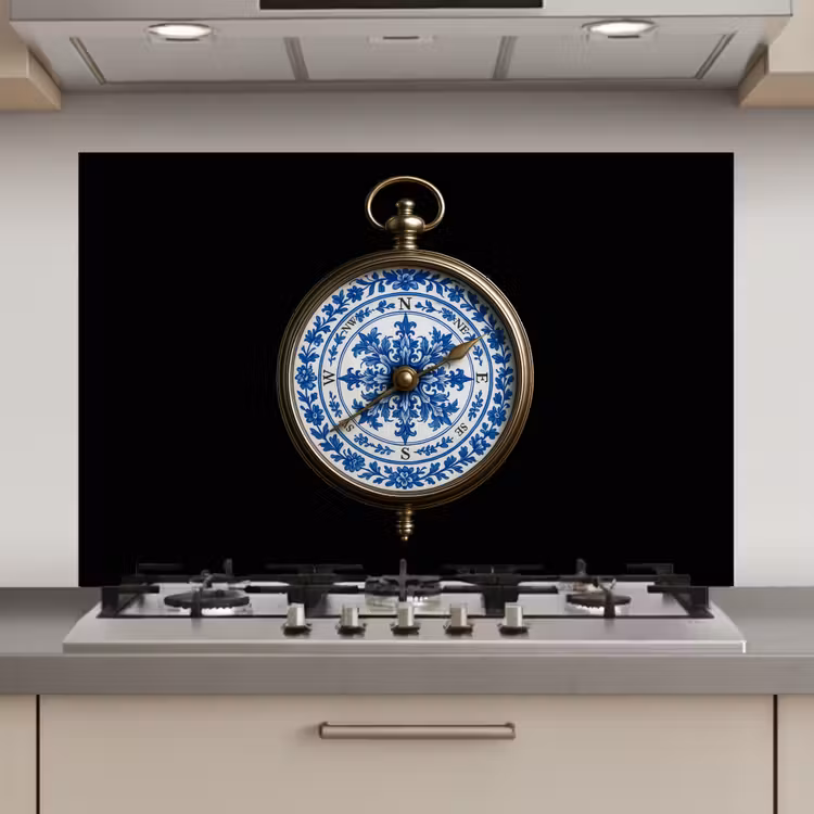 Spatscherm keuken - Kompas - Delfts blauw - Zwart — 1