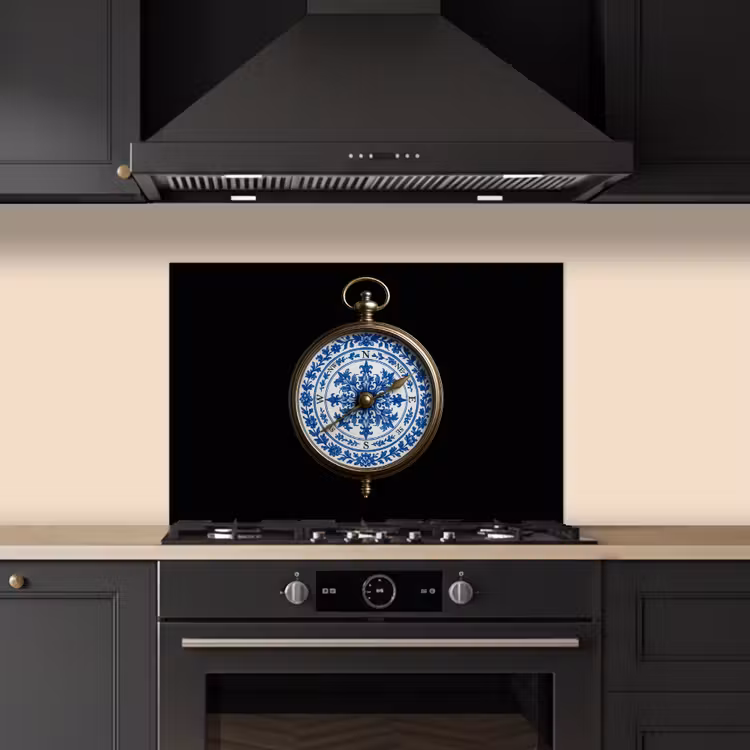 Spatscherm keuken - Kompas - Delfts blauw - Zwart — 2