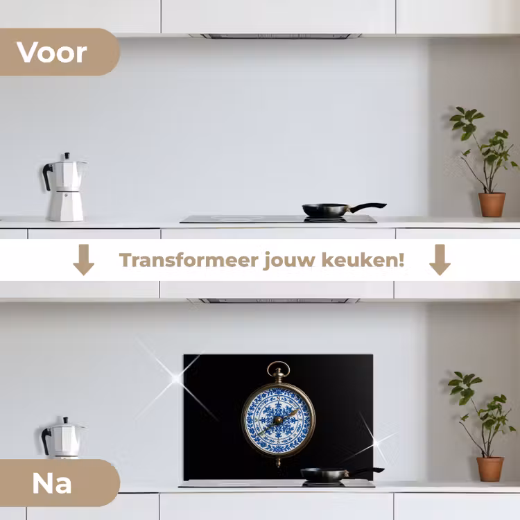 Spatscherm keuken - Kompas - Delfts blauw - Zwart — 3