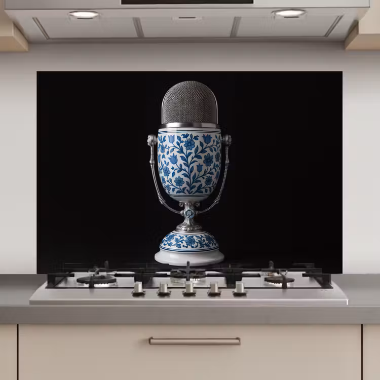 Spatscherm keuken - Microfoon - Delfts blauw - Muziek — 1