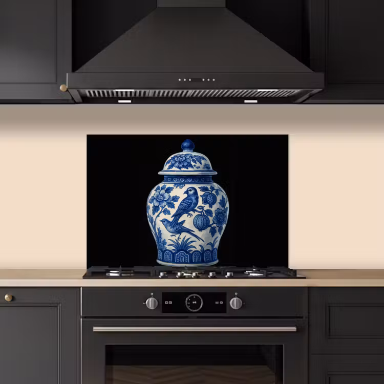 Spatscherm keuken - Pot - Delfts Blauw - Bloemen — 2