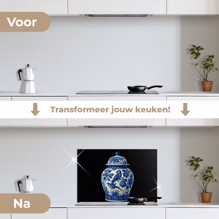 Spatscherm keuken - Pot - Delfts Blauw - Bloemen — 3