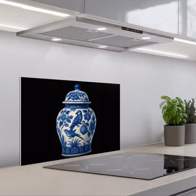 Spatscherm keuken - Pot - Delfts Blauw - Bloemen — 5