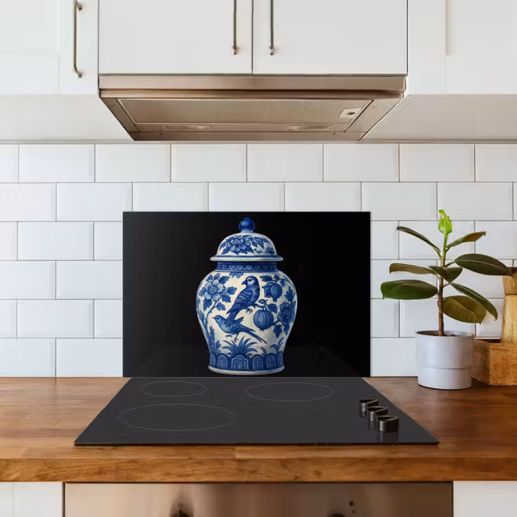 Spatscherm keuken - Pot - Delfts Blauw - Bloemen — 6