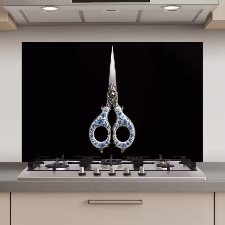 Spatscherm keuken - Schaar - Delfts blauw - Zwart — 1