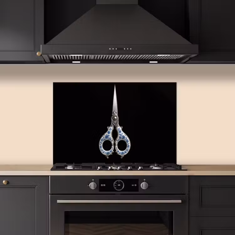 Spatscherm keuken - Schaar - Delfts blauw - Zwart — 2