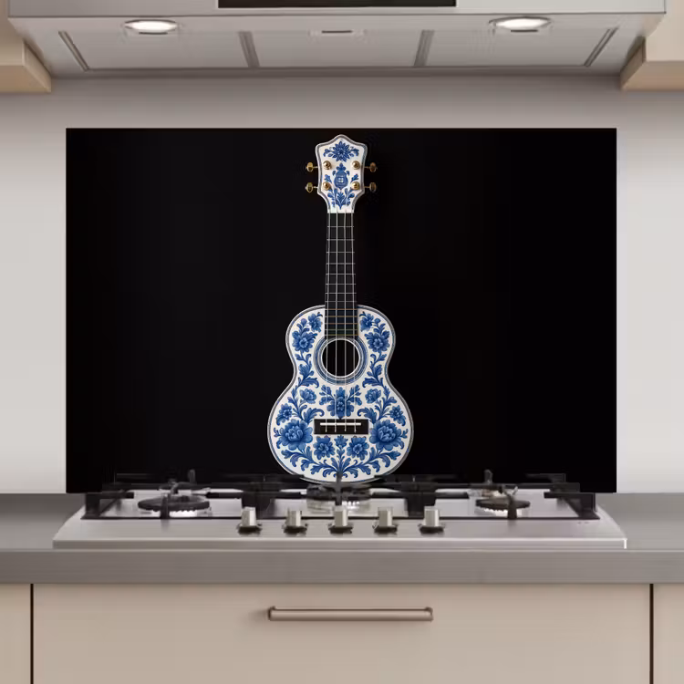 Spatscherm keuken - Ukelele - Delfts - Blauw - Muziek — 1