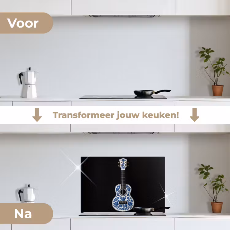 Spatscherm keuken - Ukelele - Delfts - Blauw - Muziek — 3