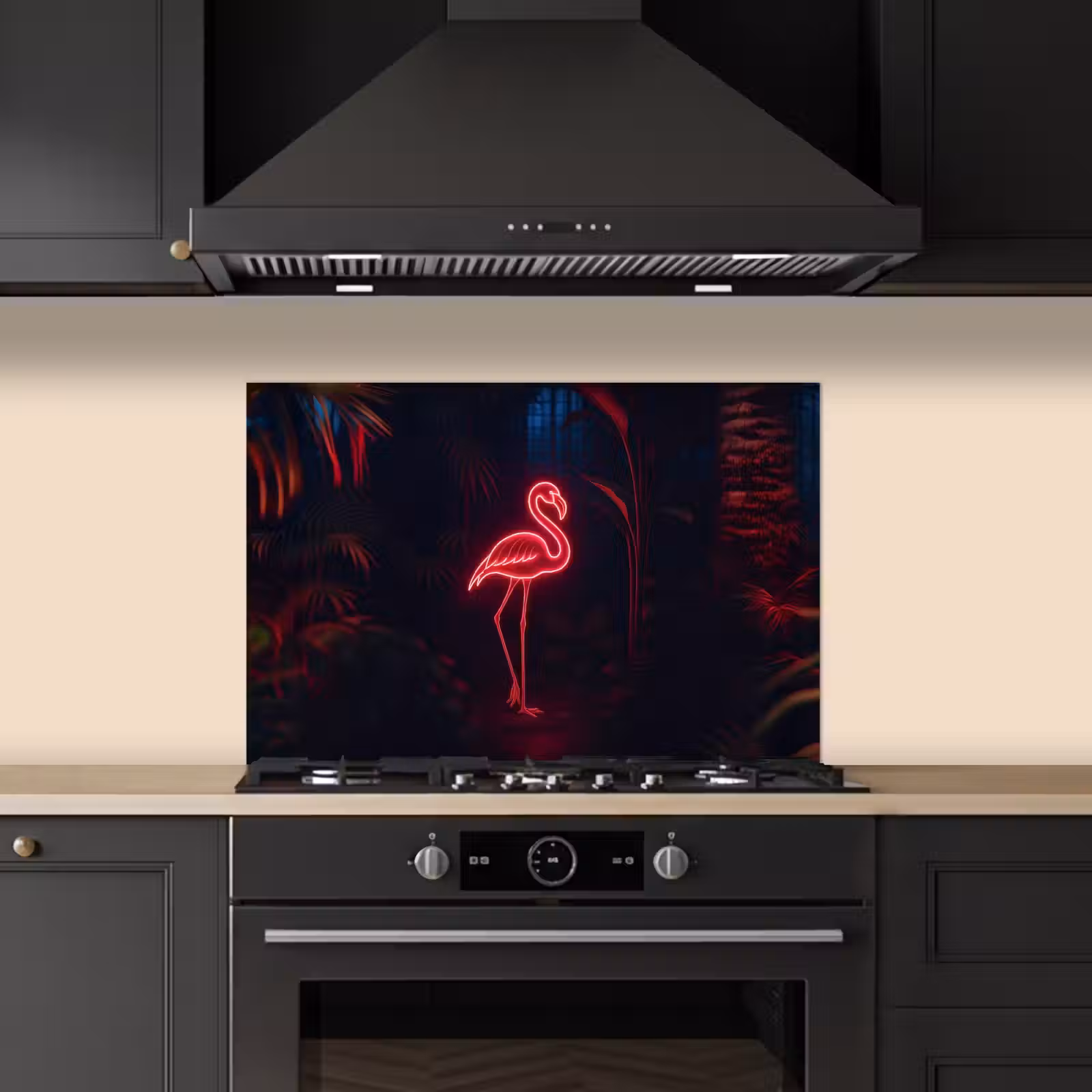 Spatscherm keuken - Flamingo - Roze - Neon - Licht — 1