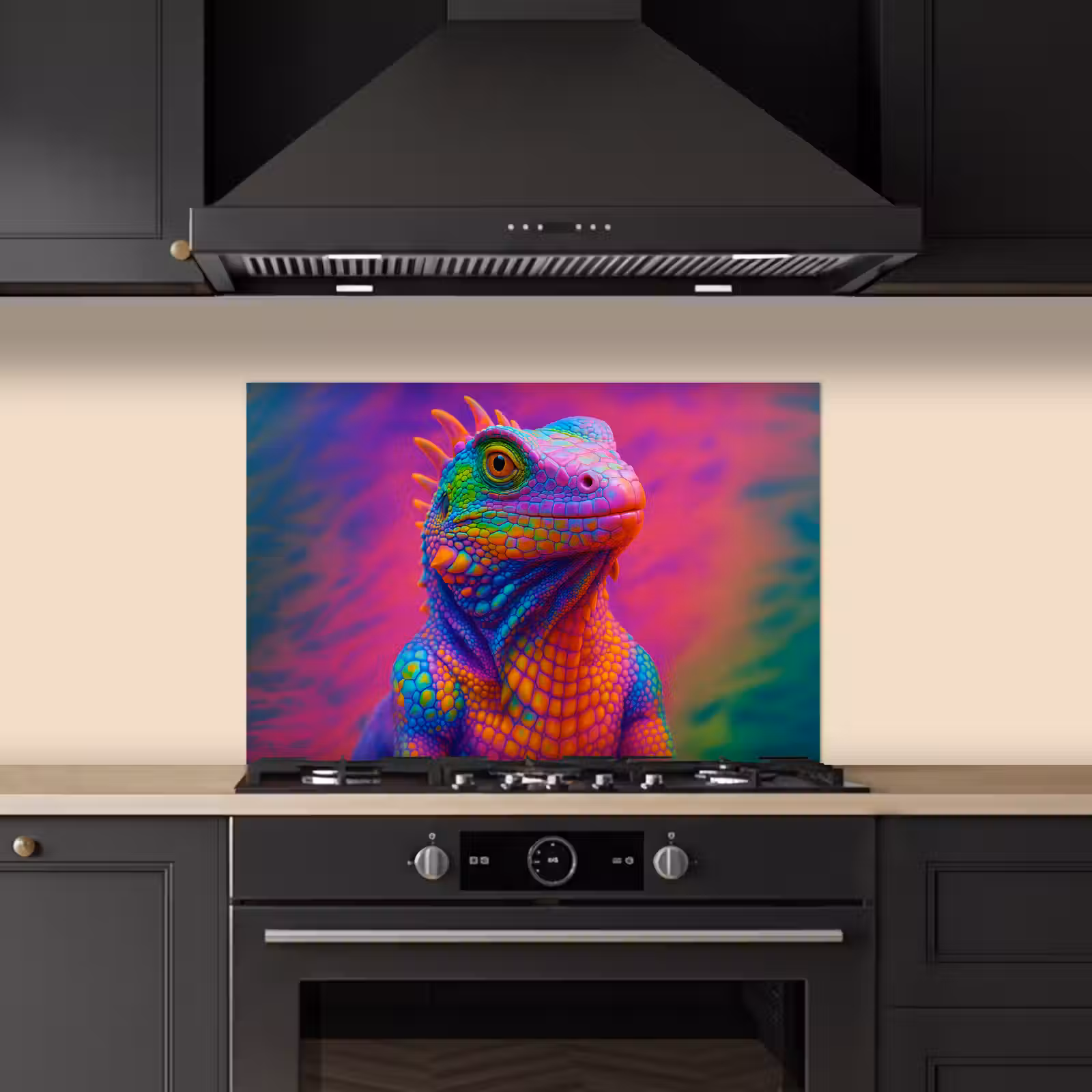 Spatscherm keuken - Kameleon - Dieren - Neon - Kleur — 1