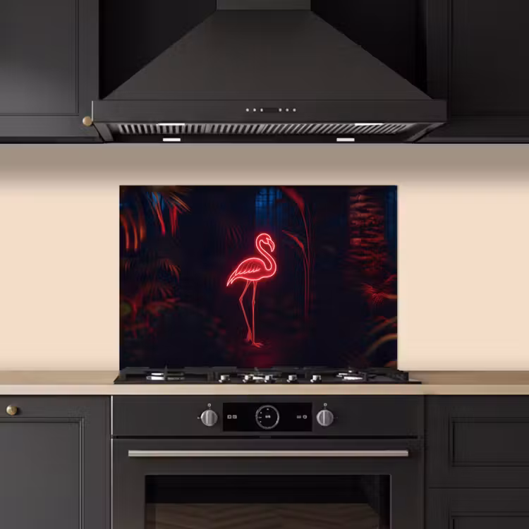 Spatscherm keuken - Flamingo - Roze - Neon - Licht — 1