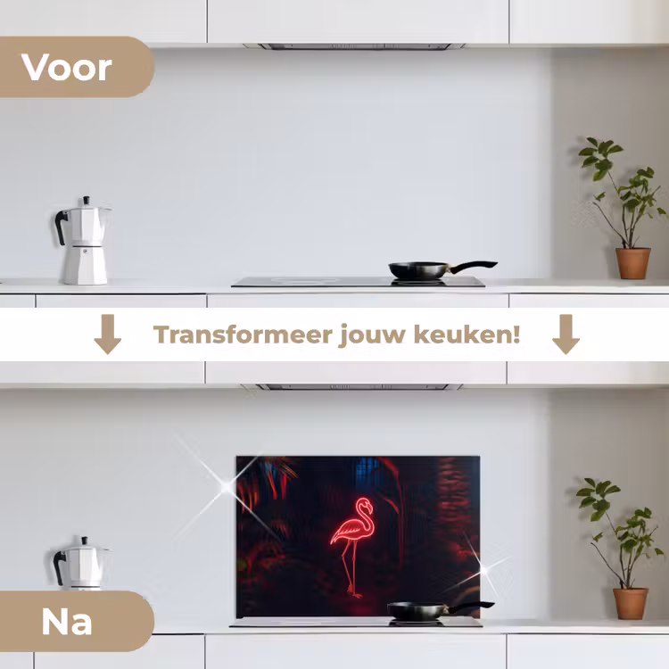 Spatscherm keuken - Flamingo - Roze - Neon - Licht — 2